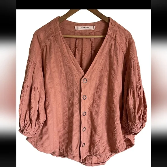 Free People Brown Buttoned Ruched Blouse - Picture 3 of 8